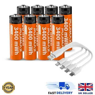 AAA Or AA Battery Rechargeable USB Type-C Lithium-Ion Li-Ion 1.5v 1100 3400mWh • £22.99