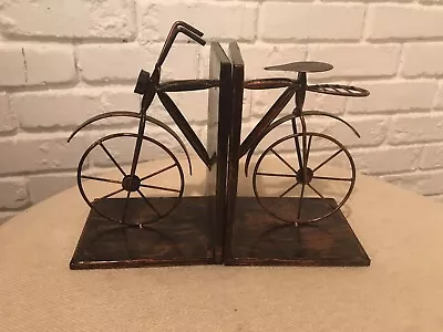 2 BOOKENDS Decorative Retro Style Nostalgic Iron Bicycle Shape Copper Color Bike • $16.99