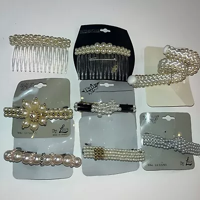 VTG Lot Hair Side Tooth Comb Clip Updo Faux Pearl Beaded Tuck Barrette Ponytail • $28.99