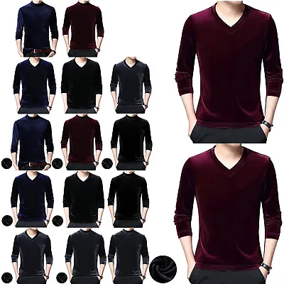 Men's Turtleneck V-Neck Long Sleeve T Shirts Velvet Thermal Pullover Undershirt • $16.49