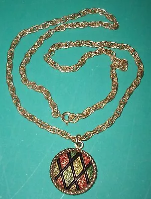 Vintage Sarah Coventry 22   Gold Tone Necklace With Argyle Diamond Medallion Pen • $19.99