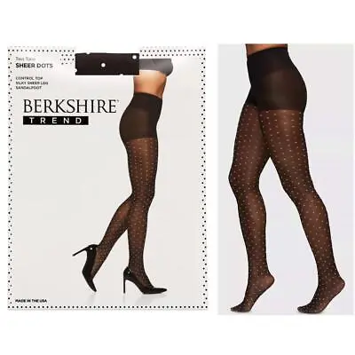 Berkshire Trend Two Tone Sheer Dots Control Top Pantyhose Black White 1-2 8033 • $8.49