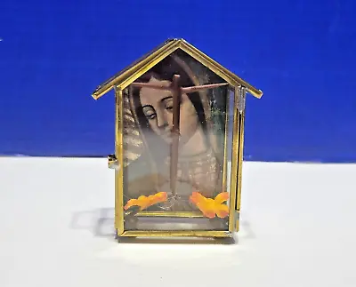 Vintage Miniature House Shaped Glass Box Religious Diorama • $20