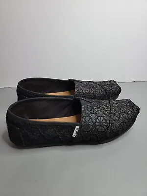 TOMS Classic Alpargata Black Glitter Floral Slip On Flat Shoes Women Size 9.5 • $24.90