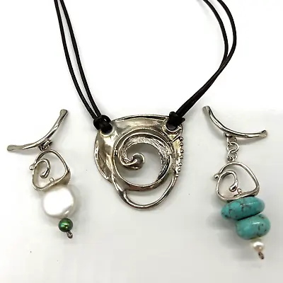 HG Hagit Gorali ISRAEL Sterling Silver Mod NECKLACE W 2 Pendants NEW • $144