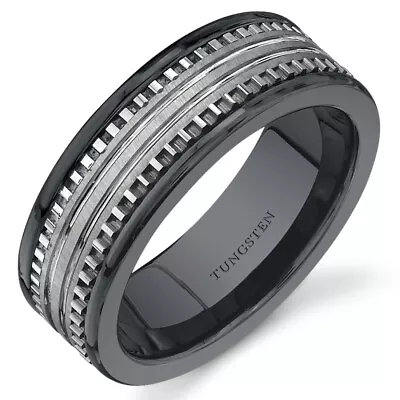 Rounded Edge 7 Mm Mens Black Ceramic And Tungsten Combination Ring Size 8 To 13 • $49.99