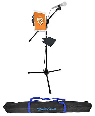 Rockville RVMIC5 Tripod Microphone Mic Stand+Boom+Gooseneck+iPad Clip+Bag+Shelf • £56.81