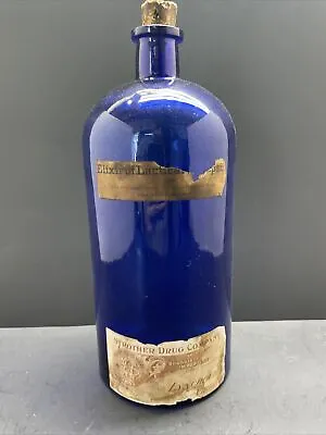 $36 • Buy Large Cobalt Apothecary Bottle Lynchburg, VA Strother Drug Company Elixir Rare