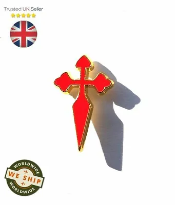 Camino De Santiago Red St James Cross Gold Plated Lapel Pin Badge • £5.95