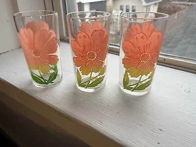 Vintage Swanky Swig Hibiscus Flower Federal Glass 4 3/4” Marked With F Set Of 3 • $8