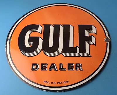 Vintage Gulf Gasoline Sign - Heavy Service Station Gas Pump Plate Service Sign • $197.97