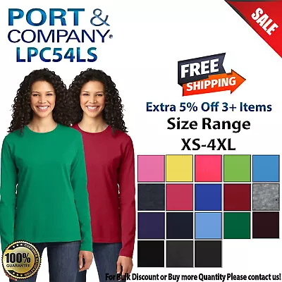 Port & Company LPC54LS Womens Long Sleeve Cotton Crew Neck Stylish T-Shirt • $13.28