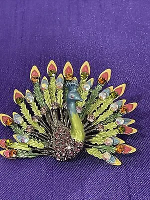 $12.50 • Buy Rhinestone Peacock Brooch/pin, Statement, 3 D, BLING!
