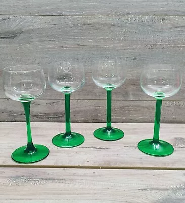 Luminarc France X4 6-3/8  Green Emerald Flared Stem Wine Glass Goblet Set Of 4 • £24