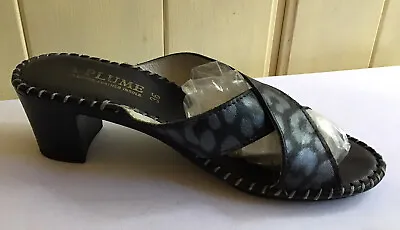 La Plume Sz 36 US 5.5-6 Comfy Black Gray Leopard Slide Sandals Low Heels Shoes • $16