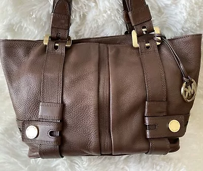 Michael Kors Brown Leather Harness Grab Bag Luggage Tote Shoulder Bag Handbag • $79.95