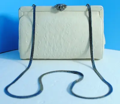 Vintage Manon Ostrich Handbag With Silver Clasp & Long 37  Silver Chain  1  • $65