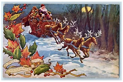 C1910's Christmas Santa Claus Deer Winter Holly Berries Posted Antique Postcard • $24.95