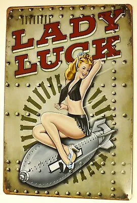 Lady Luck War Time Retro Pin Up Wall Door Sign Plaque 30 X 20 Cm • £5.89