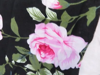 Gorgeous Vintage Barkcloth Pattern Baby PINK ROSES On Midnight Black YARDAGE • $37.49