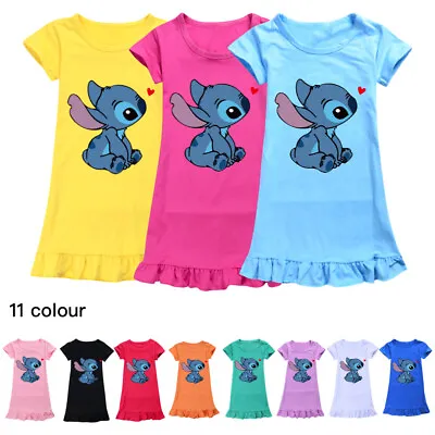 Lilo And Stitch Girls Summer Dress Casual Sundress Pajamas Nightdress Kids Gift • £6.99