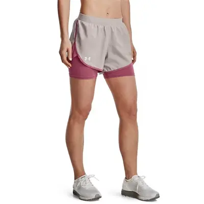 Under Armour Womens UA Fly-By Elite 2-in-1 Running Shorts - Grey/Pink / XS • £14.24