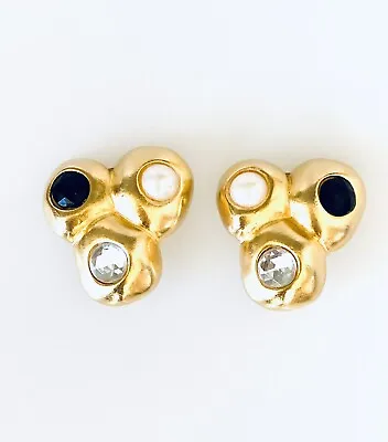 $124 • Buy Ben-Amun Vintage 1980’s Brushed Gold Clips Earrings Jewelry