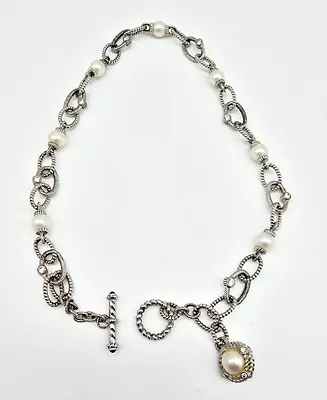 Judith Ripka Sterling Silver Pearl & Diamonique Cz Toggle Necklace 18  • $188.88