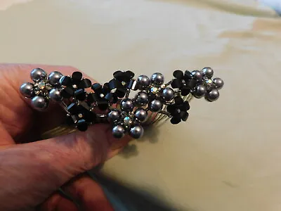 Vintage Rhinestone & Flux Pearls  Tiara Hair Comb • $3