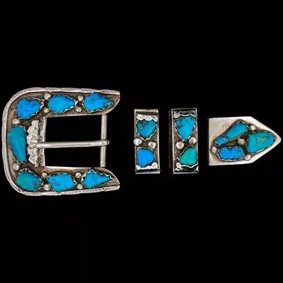 Angelita Cheama Sterling Silver Zuni Turquoise Ranger Set NOS Vtg Belt Buckle • $446.25