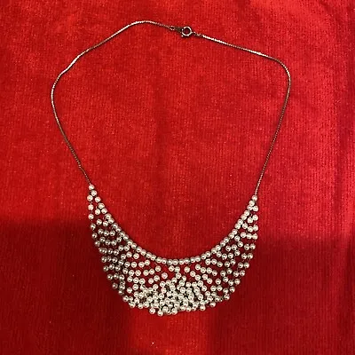 Vintage Tiny Faux Pearl Necklace Silver Tone Chain • $9.99