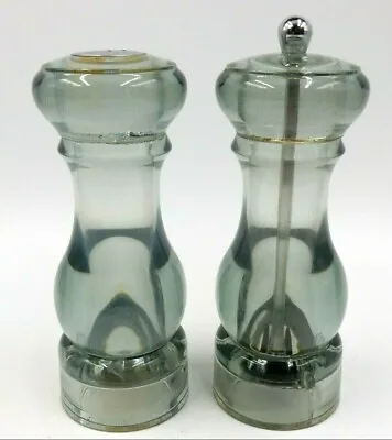 Vintage Mr. Dudley Light Grey Steel Blue Acrylic Salt & Pepper Mills • $23.95