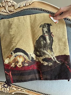 Handmade Needlepoint Woolen Cushion Cover With Dogs • $35.99