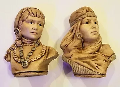 Set Of 2 Female Native American Indian Ceramic Bust Statue Art Figurine Signed  • $12