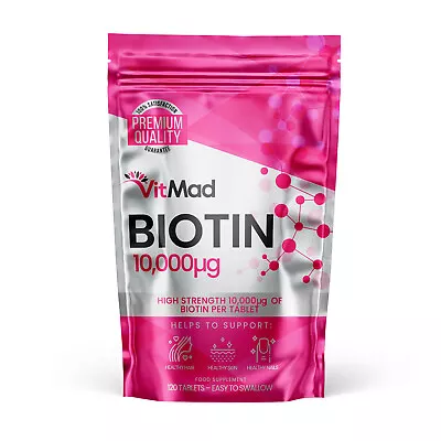 Biotin Hair Growth Tablets 10000mcg High Strength Nourish Hair Skin Nails - 120 • £5.95