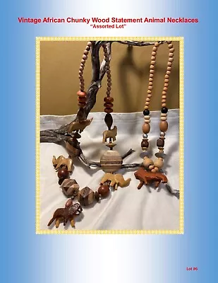 Vintage African Chunky Wood Statement Animal Necklaces  “Assorted Lot” • $22