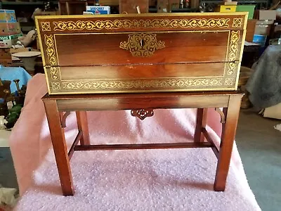 Antique English Lap Desk/Campaign Chest W/Stand - Rosewood With Brass Trim • $1295