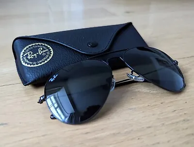 £40 • Buy Ray-Ban Aviator Unisex Sunglasses Black/Dark Grey Lenses 58mm