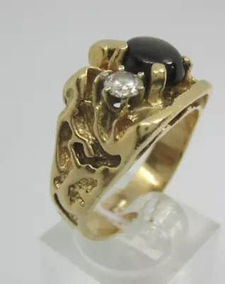 ~stylish Mens 14k Yg  Black Star Sapphire & Diamond Ring (sz 10.5) .25ct   10.7g • $585