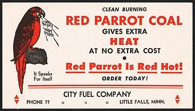 Vintage Ink Blotter RED PARROT COAL Bird Pictured Little Falls Minnesota N-mint • $9.74