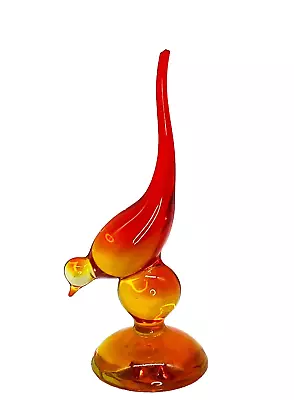 Vintage MCM Viking Glass Long Tail Bird Persimmon Amberina 7 1/8  • $55