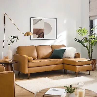 Modway Valour 78  Leather Tufted Apartment Sectional Sofa In Tan • $1279.98