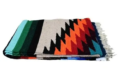 Mexican Blanket Beige Khaki Brown Vintage Style XL Diamond Serape Thick Falsa • $29.95