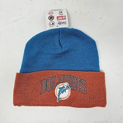 RARE Vintage Logo 7 90s NFL Miami Dolphins Acrylic Winter Embroidered Beanie Hat • $39.99