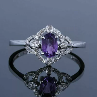 $80.84 • Buy 2.50 Ct Oval Cut Purple Amethyst Diamond Halo Women's Ring 14K White Gold Plated