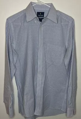 Stafford Travel Wrinkle Free Oxford Mens Fitted  15 34-35 Blue White Stripe • $21.16