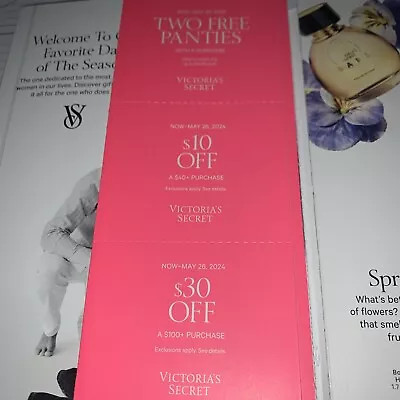 Victoria Secret Coupon Lot Expires 5/26/24 Two Panties $10 Off $30 Off • $6.50