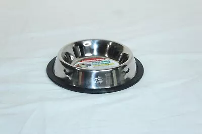 Stainless Steel Anti-Skid Rubber Quiet Small Pet Bowl Bones & Paws 8oz 1 Cup Dog • $10.80