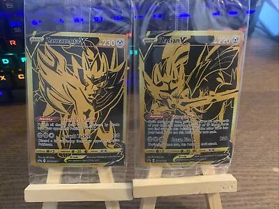 Pokemon Zacian V SWSH076 & Zamazenta V SWSH077 Gold Ultra Premium Promo SEALED • $46.99