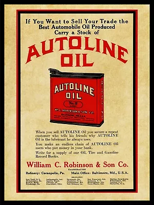 1928 Autoline Oil NEW Metal Sign: William C. Robinson & Co. Large Size • $33.88